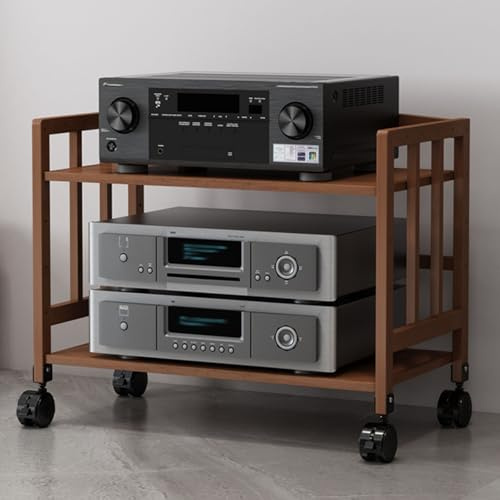 Support audio HiFi de 48,3 cm avec étagère réglable à 2 niveaux pour lecteurs DVD, consoles de jeux, box TV, armoire de rangement AV robuste (marron, largeur 60 cm)