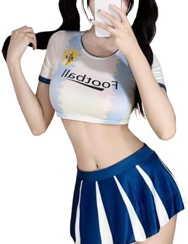 KFLY Cheerleader Kostüm Damen Cheerleadering Outfit Fancy Dress Kleid | Minirock Uniform mit Crop Top Kleid Karneval Halloween