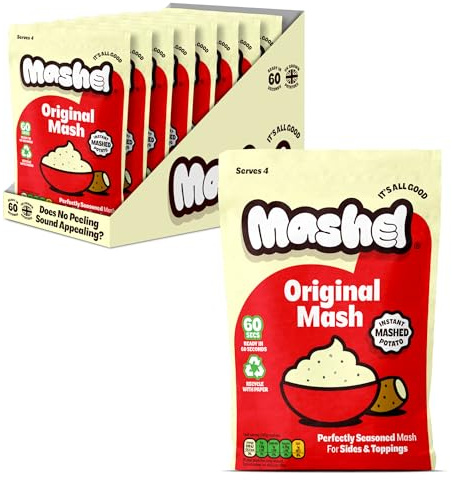 Mashd Original Potato Mash Potato Pouch - Pack of 8 x 140g - Instant Side Dish In One Minute, Just Add Hot Water. 32 Total Servings