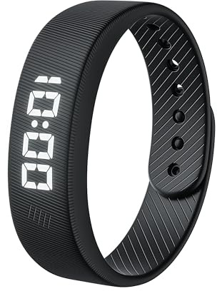 Gosasa Lightweight LED Digital Sport Watch Splash Resistant Pedometer with Vibrating Alarm USB Rechargeable Silicone Wristband for Men & Women (Black)