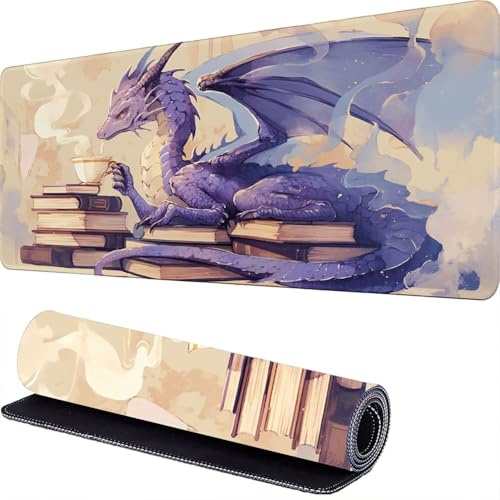 Large Gaming Mouse Pad 1600 x 800 x 3mm Dragon Extended Mouse Mat, Purple Desk Mat, Mousepad Keyboard Mats for Desk, Mousemat with Non-Slip Base and Stitched Edge, for PC, Laptop, Keyboard r-356