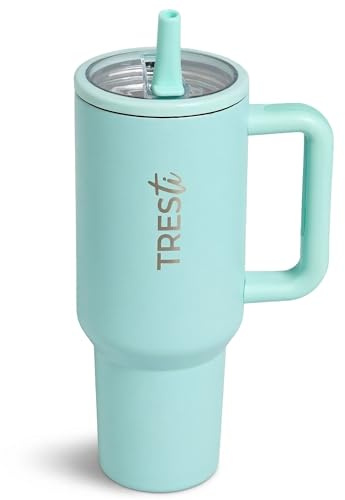 TRESTi Tumbler Térmico 1,2L (40oz) con Asa y Pajita Abatible - Termo de Acero Inoxidable 100% Antigoteo - Vaso Térmico EcoSostenible - Mantiene Frío 12H y Calor 6H - Turquesa