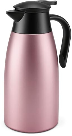 Foymlon 2L Thermoskanne, Doppelwandige Kaffeekanne 304 Edelstahl Isolierkanne 24 Stunden Wärmedämmung Kalt für Kaffee, Milch,Tee, Wasser, Getränk, Rosa