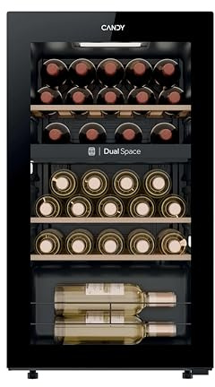 CANDY DiVino Cantinetta Vino 32 Bottiglie, Doppia Zona, Nero | Porta Reversibile, Vetro Anti-UV, Compressore Anti-Vibrazione, Illuminazione LED, Controllo Elettronico, CNWQ4G32G2