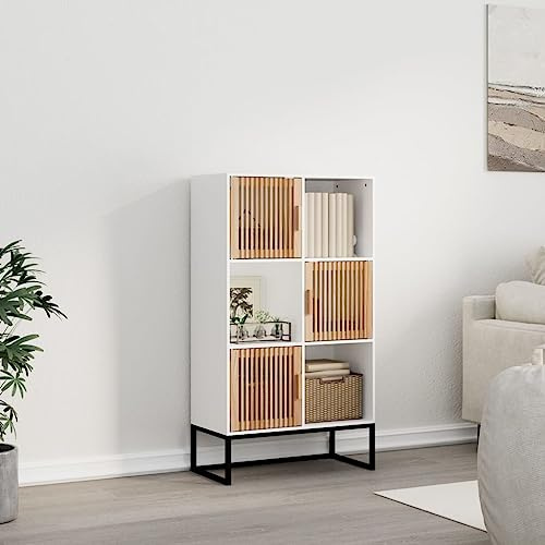 VIHHQGC Highboard Weiß 70x35x125 cm Holzwerkstoff Schrank mit 3 Türen und 3 Fächern für Stauraum, Stabile Eisen-Füße und Massivholz Türen, Zeitloses Skandinavisches Design,