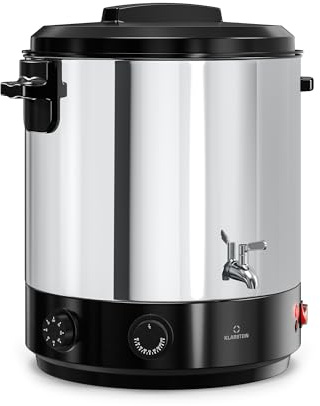 Klarstein Biggie Mechanischer Einkochautomat, 25 L Edelstahl-Einkochtopf & Glühweinkocher mit Edelstahlhahn, 1800 W, 30–110 °C, Timer, Einweckautomat, Heißgetränkespender