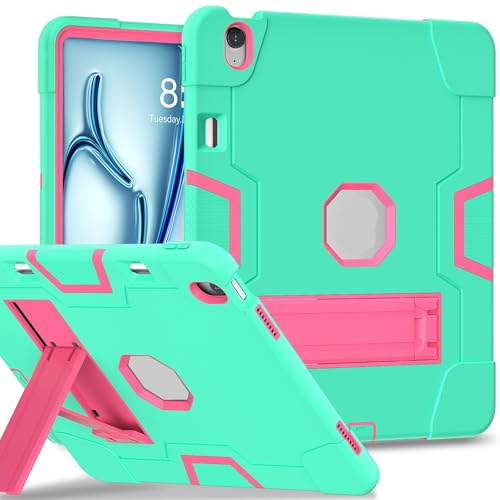 PREDCFVY Compatible with iPad Air 11 inch M4/M3/M2 (2026/2025/2024) Case with Built-in Pencil Holder Silicone+PC Hybrid Cover with Shockproof Design, Foldable Kickstand & 360° Protection(Svart)