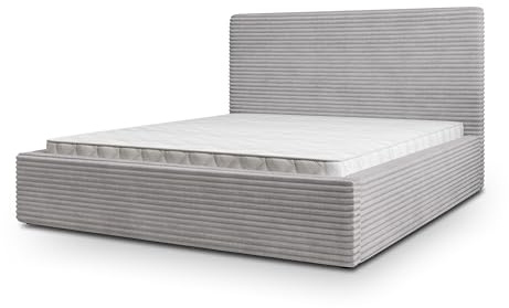 Masseno Polsterbett MIRETTI 200x200 cm, Doppelbett, Bettkasten, Stauraum, Lattenrost Und Kopfteil - Hellgrau, TILIA 86