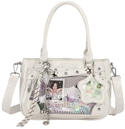 KeAiDMon Itabag Idol Concert Crossbody Umhängetasche, Y2K Stern, transparent, PU-Leder, Anime-Abzeichen-Display