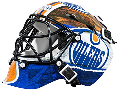Franklin Sports NHL Edmonton Oilers Mini-Hockey-Torwartmaske mit Etui – Torwartmaske zum Sammeln mit Offiziellen NHL-Logos und Farben