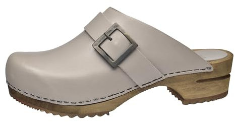 Sanita Urban Offener Clog | Original handgemacht | Leder-Holzclogs für Damen | Grau | EU 39