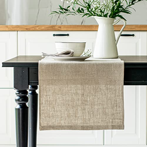 Varvara Home Leinen Tischläufer | Läufer | Tischband | Tischtuch | Farbe Natur Braun - 45x150 cm 1459