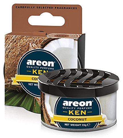 AREON Ken Car Air Freshener Coconut Tropical Sweet Fruit Scent Tin Can Mini Home Room Top Up Long Lasting Adjustable Vented Lid 3D Pack of 1