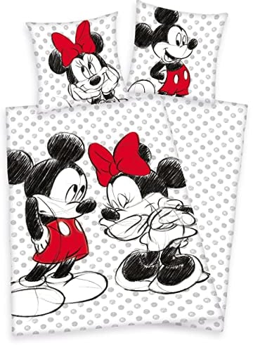 Disney Mickey Maus und Minnie Mouse Bettwäsche 80x80 135x200cm 100% Baumwolle mit Reißverschluss