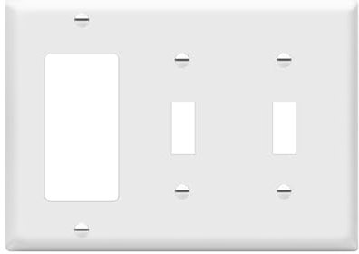 ENERLITES Combination Double Toggle/Single Decorator Rocker Outlet Wall Plate, Standard Size 3-Gang Light Switch Cover(4.5 x 6.38), Polycarbonate Thermoplastic, UL Listed，881231-W, White
