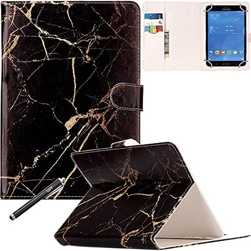 ALIN Universal 7.0 case, Flower Marble Pattern Synthetic Leather Folding Folio Stand Case with Card Slots&Money Pocket for All 7 inch Tablet Including Samsung Lenovo Kindle - Black Marble