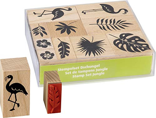 Heyda 204888684 Stempel-Set (Dschungel) Setgröße 12 x 10 x 3 cm, 10 Holz-Stempel