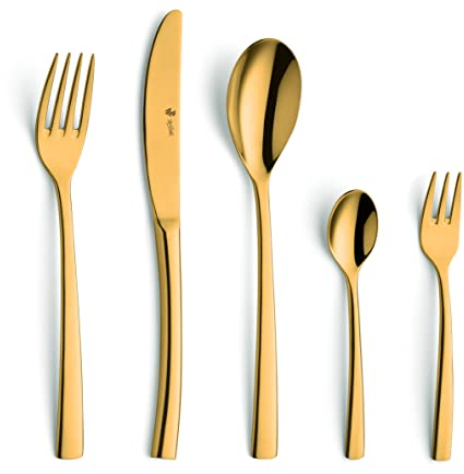 PW Paul Wirths Swing 1200 PVD Besteck-Set für 6 Personen, Gold, 18/10 Edelstahl rostfrei, poliert & spülmaschinenfest, Essbesteck, Besteck 30 teilig