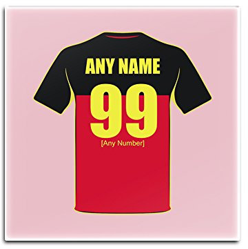 Lot de 4 sous-verres carrés Belgique (motif équipe de football) en carton dur brillant avec un nom et un numéro de maillot pour maillot de la Coupe du monde de l'UEFA