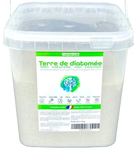 NOVATERA - Terre de Diatomée Naturelle & 100% Française - Ultrapure, Non Calcinée, Ecocert - Entretien, Jardin, Animaux, Élevage, Agriculture Biologique - Seau, 1,3kg