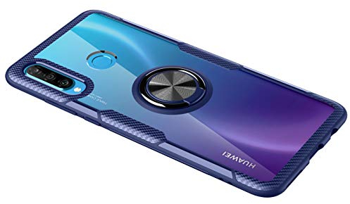 SORAKA Hülle für Huawei P30 Lite mit 360 Grad drehbarem Ringständer Harter PC transparenter Abdeckung+Silikon Rahmen durchsichtige hülle mit Metallplatte für Handyhalterung Auto KFZ Magnet