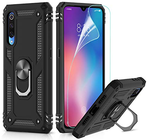 LeYi Hülle für Xiaomi Mi 9 Handyhülle,360 Grad Militärische Rüstung Cover TPU Bumper Schutzhülle mit HD Folie Schutzfolie für Case Xiaomi Mi 9 Handy Hüllen Schwarz