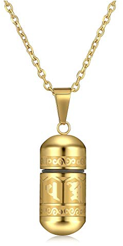 Zysta Edelstahl Asche Schmuck Memorial Urnen Anhänger Patrone Kette Kapsel Pendant Halskette Gravur mit Om Mani Padme Hum (Gold)