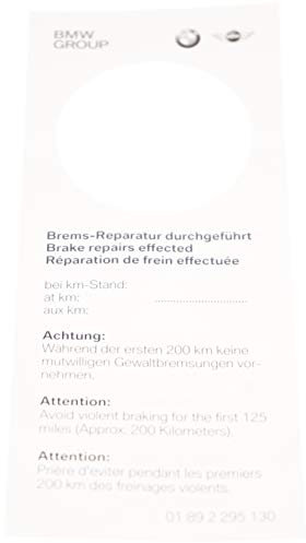 BMW Brake Pad Replacement Heavy Braking Warning Tag 01892295130 Genuine