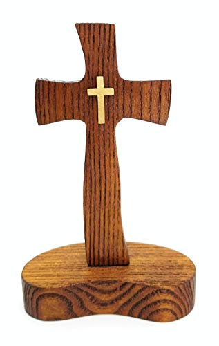 GoldenTBox Handgemachter Stehtisch Altar Holz Kreuz mit Metalldetails, Home Work Office Schreibtisch Dekorative Kreuz Geschenk für Christen zu Ostern, Muttertag, Vatertag, Weihnachten, Hochzeitstag