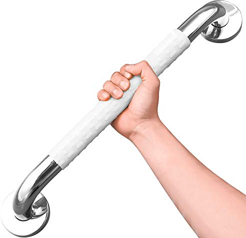 Haltegriff Dusche Haltegriffe für Senioren, 60cm Weiß Badewannengriff Rutschfest Griffstange Badezimmer, für Bad & Dusch wc,aus Edelstahl & Nylon-Sicherheitsgriffe,für Schwangere,Kinder,Senioren