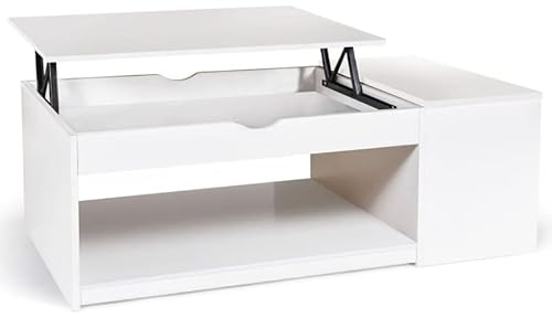 IDMarket - Table Basse Plateau relevable rectangulaire ELEA avec Coffre Bois Blanc