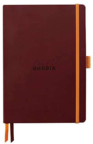 Rhodia 117800C - Notizheft Softcover Rhodiarama Goalbook DIN A5 (14,8x21 cm), 120 Blatt, DOT, Clairefontaine Papier Elfenbein 90g, 2 Lesezeichenbänder, Cover aus Kunstleder Weinrot, 1 Stück