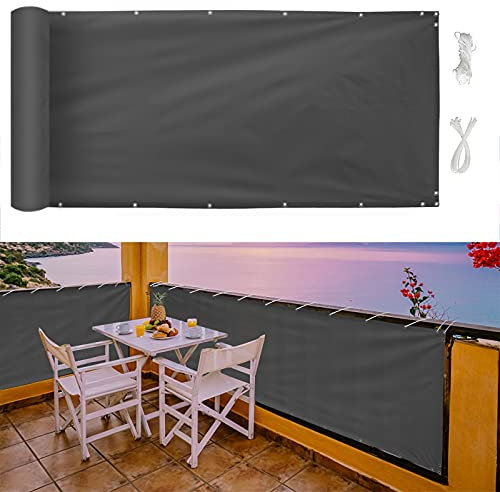 MEEYI Brise Vue Retractable,1.5X7m,Brise Vue Noir,intempéries Couvercle,pour terrasse Balcon clôture Porche,et Simple d'entretien,-Gris,