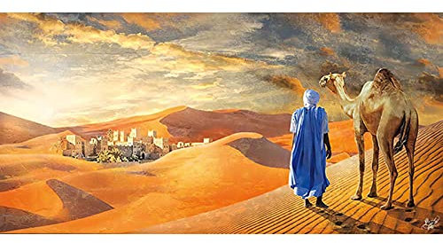 Guying Art Orientalische Tuareg Leinwand Malerei Reisender in der Wüste Poster und drucken Wandkunst Bild für Wohnzimmer Wanddekoration 40x80cm rahmenlos