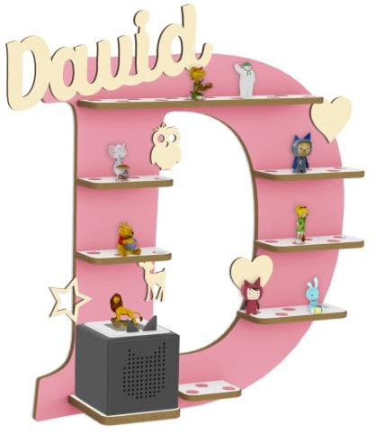 Holzura Tonie Regal für Toniebox, Toniebox Regal personalisiert mit Name und Holzsymbolen, Tonie Aufbewahrung (Buchstabe D)