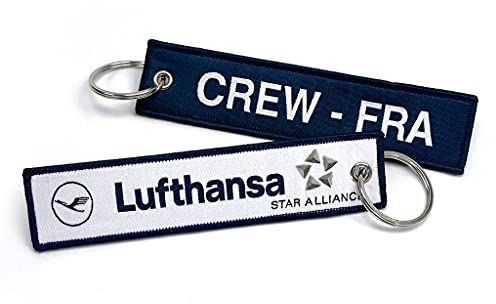 koolkrew Lufthansa CREW FRA gewebter Schlüsselanhänger, blau, legierter Stahl, modern, runder Schlüsselanhänger, blau, One size