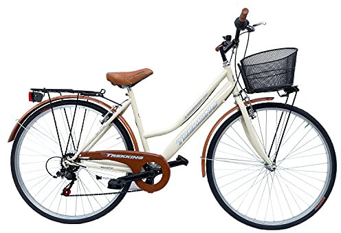 MADICKS Bicicletta Donna da Passeggio Olanda Misura 28 Bici da città Vintage retrò con Cestino Beige Con Cambio