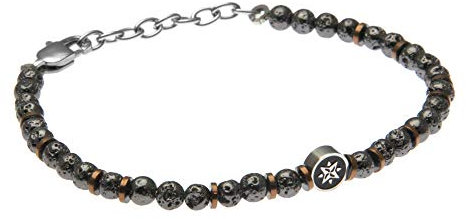bracciale uomo con rosa dei venti in acciaio e pietra lavica - bcc2489