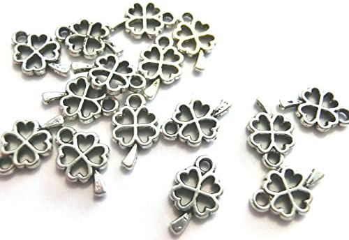 20 Anhänger Charms vierblättriges Kleeblatt 10x6x1mm Farbe antiksilber Glücksbringer #S269