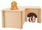 PAWCHIE Guinea Pig Hideout with Multi-Rooms - Small Pets Natural Hideout Detachable Large Size Multi-Chamber Wooden Hut Habitats with Window and Roof Skylight for Guinea Pigs, Hamsters, Chinchillas