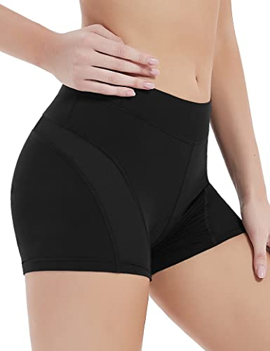 INBIKE Radlerhose Damen Gepolstert Kurz Fahrradhose Fahrrad Unterwäsche mit Polster High Waist Radhose Atmungsaktive Schnelltrocknend Elastische Schwarz, L