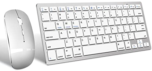 Wireless Bluetooth Keyboard and Mouse Set, Portable Slim Silent Rechargeable Cordless Keyboard and Mouse Combo Compatible with iPad/Mac/Macbook/Android/Windows/PC/Computer
