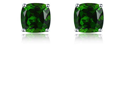 LP LOHASPIE Ohrstecker für Damen Sterling Silber Massiv 925 Fassung Kissenschliff Natürlicher Edelstein Geburtsstein Ohrstecker rhodiniert Edler Schmuck für Geburtstag Jubiläum (Chrome Diopsid)