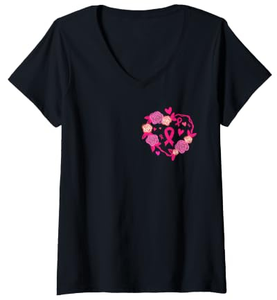 Femme Octobre Rose Ruban Rose Lutte Contre Le Cancer du Sein Femme T-Shirt avec Col en V