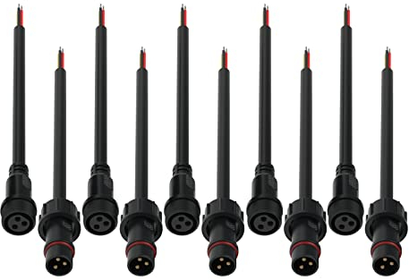 SEZO wasserdichte Stecker 3 Polig 5Pairs 3Pin IP65 Waterproof Elektrischer Steckverbinder mit 18AWG 20CM Verlängerungskabel für Innen Außenbereich LED Lichtleisten Große Größen 22mm Mutter