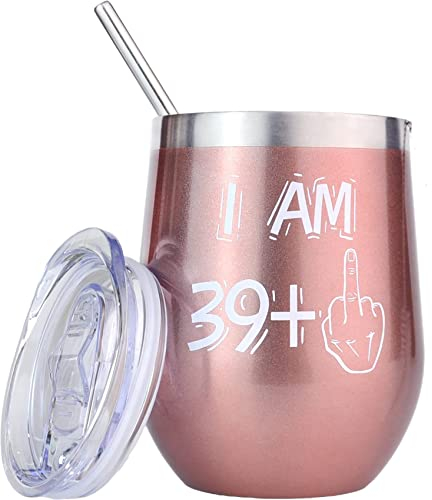 BOKALAKA 40. Geburtstag Frauen, 40. Geburtstagsgeschenk Für Frauen, Edelstahl Weinbecher Geschenke 40 Geburtstag Frau, Birthday Gift (350ml、12OZ)