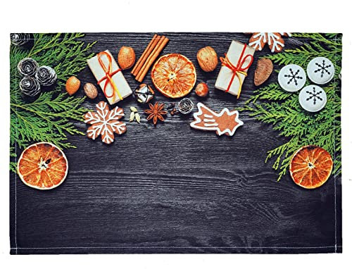 texpot 2 Stück Platzdeckchen 30 x 45 aus 100% Polyester Deko & Zweige auf Holz schwarz