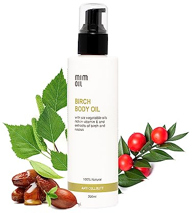 Huile anti cellulite de bouleau. 200 ml. Hydratant et raffermissant. Aux extract de Rusco, huile de Pépins de Raisin et huiles végétales riches en Vit. E. 100% naturelles. Aide à réduire la cellulite