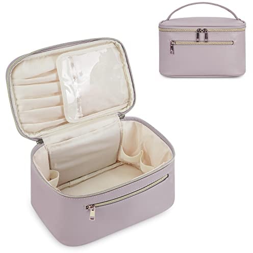 Wandering Nature Kosmetiktasche Damen Schminktasche Groß Reise Make Up Tasche mit Bürstenfach Organizer Kulturbeutel PU-Leder Tragbare Makeup Bag, Lila (Patent Angemeldet)