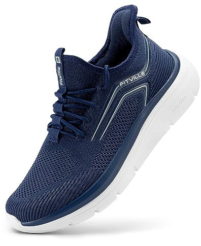 FitVille Extra Wide Fit Trainers for Men Slip On Arch Support Road Running Shoes Lightweight Athletic Sneakers for Gym Fitness Jogging Walking, Dark Blue, 11 X-Wide